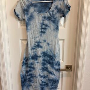Tie-Dye Scoop Neck Women's Dress with back cutout - Blue